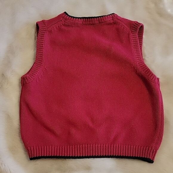 JANIE AND JACK RED SWEATER VEST WITH EMBROIDERED TRAINS, SIZE 18-24 MONTHS - Picture 4 of 4
